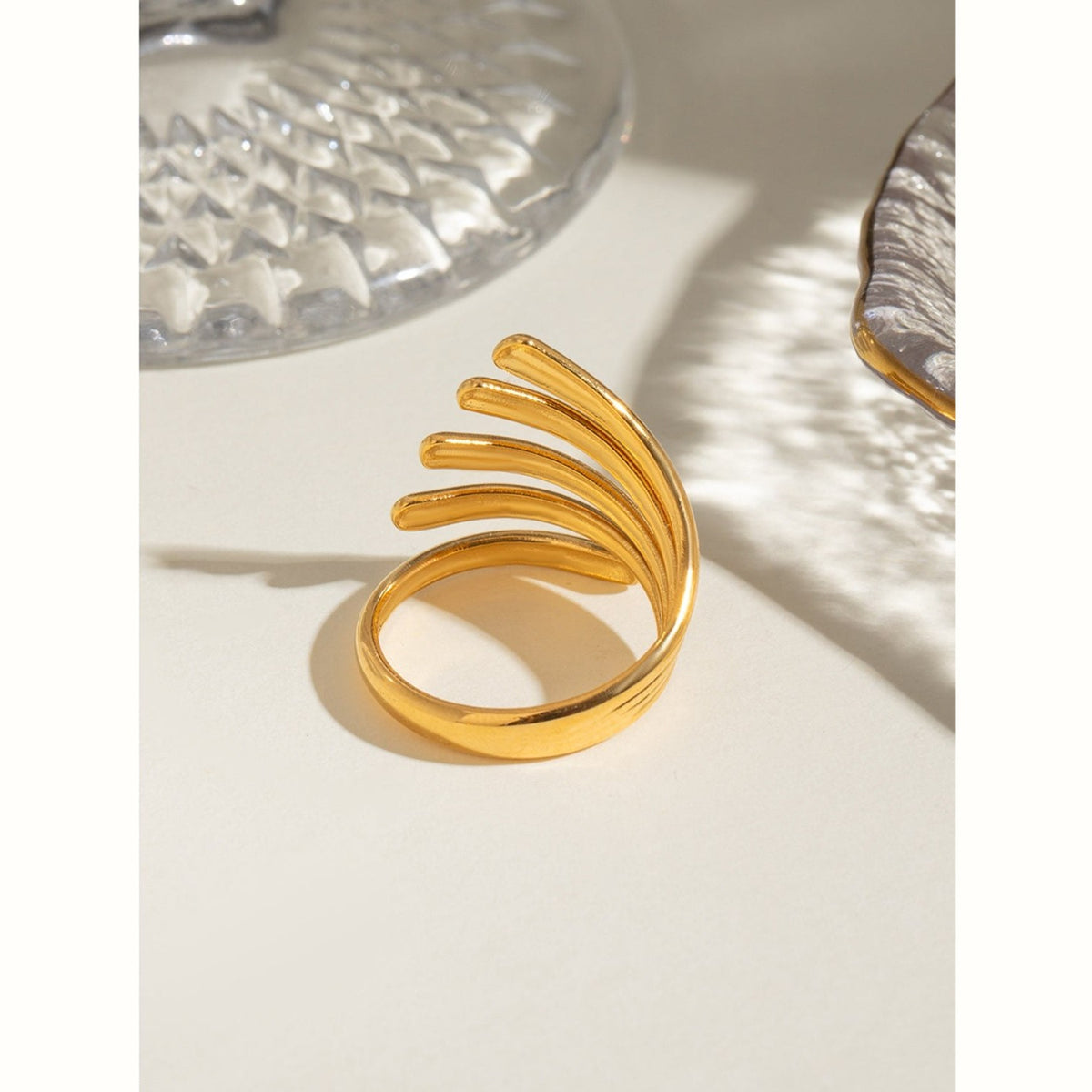 18K Gold-Plated Stainless Steel Irregular Lines Open Ring