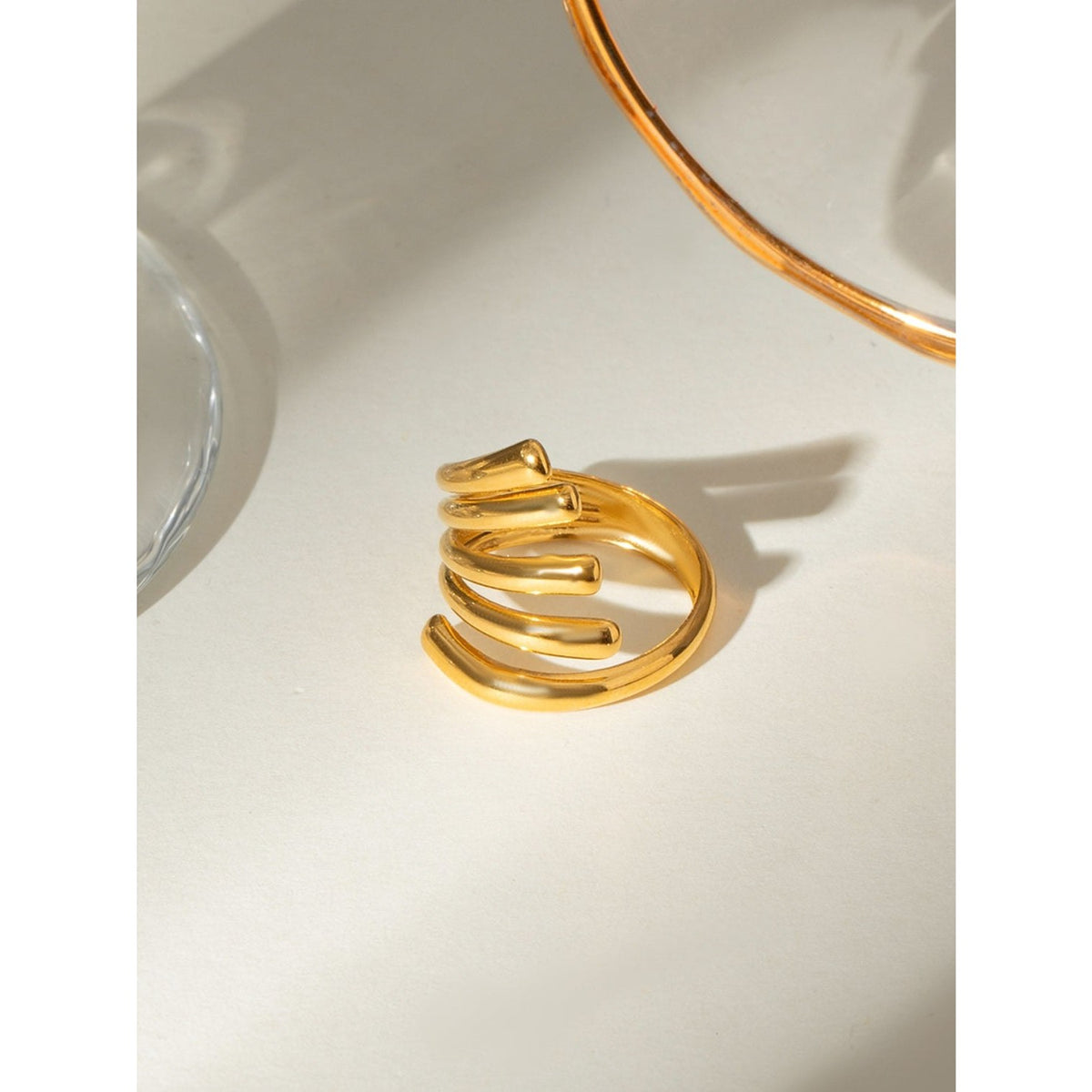 18K Gold-Plated Stainless Steel Irregular Lines Open Ring