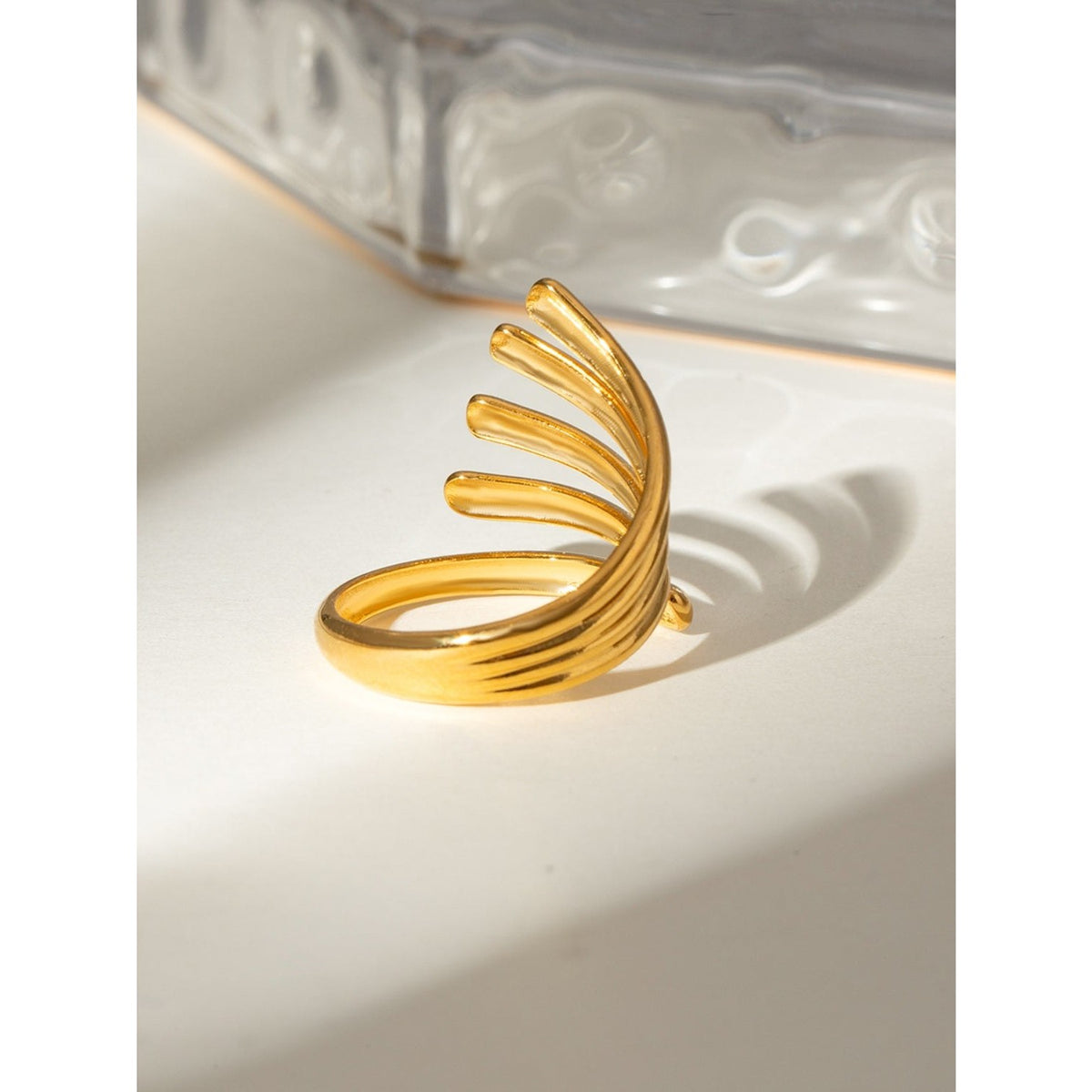 18K Gold-Plated Stainless Steel Irregular Lines Open Ring