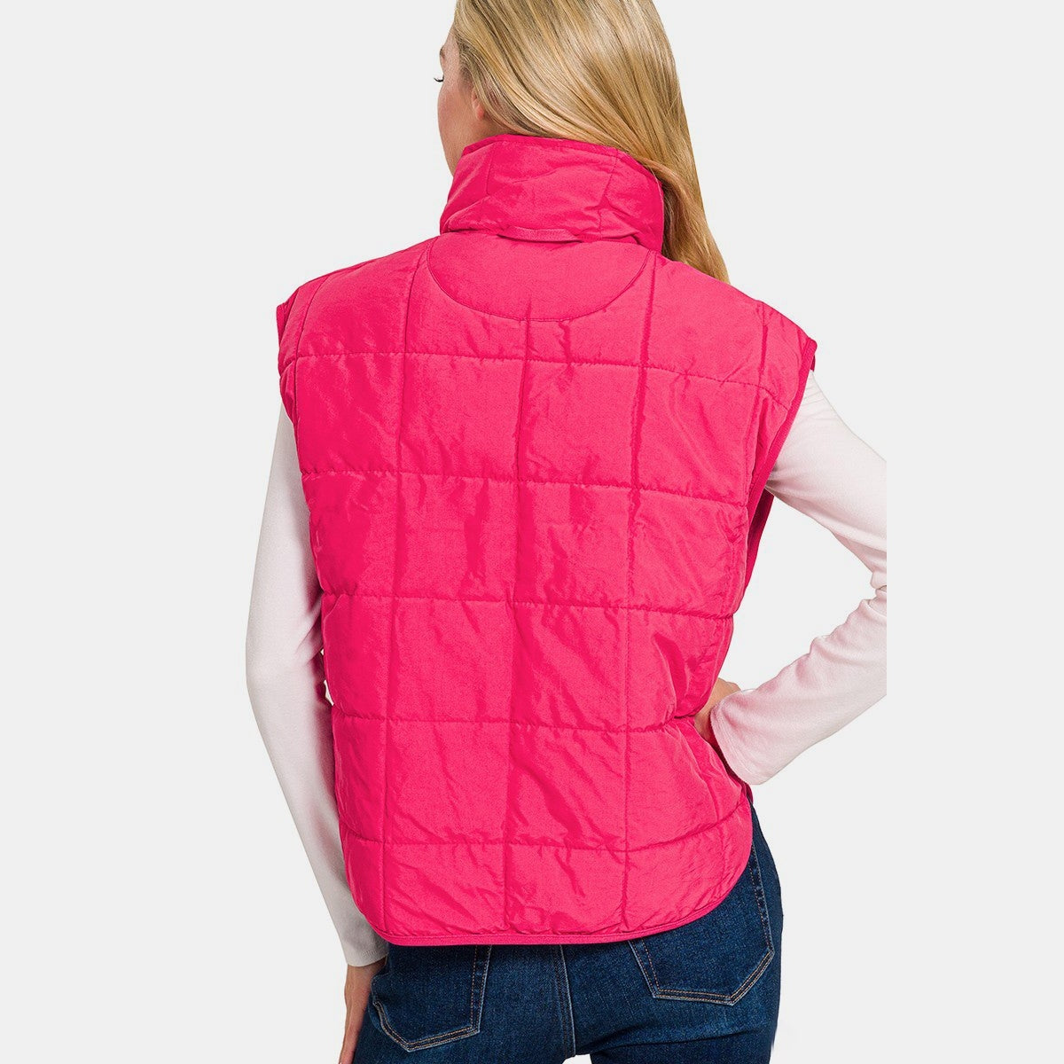 Zenana Zip Up Cropped Puffer Vest with Pockets