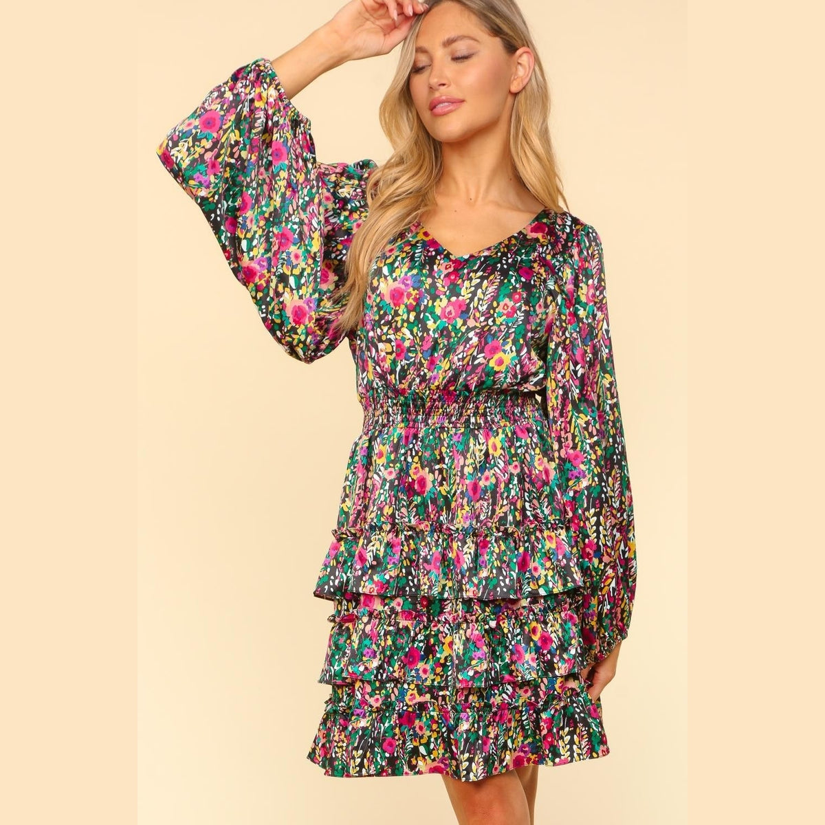 A Moment In Time Satin Floral Dress