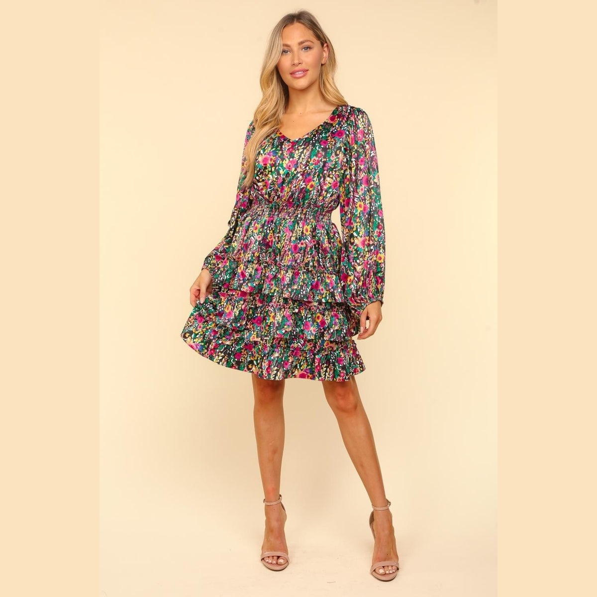 A Moment In Time Satin Floral Dress