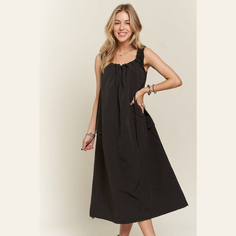 ADORA Drawstring Slit Back Cargo Dress