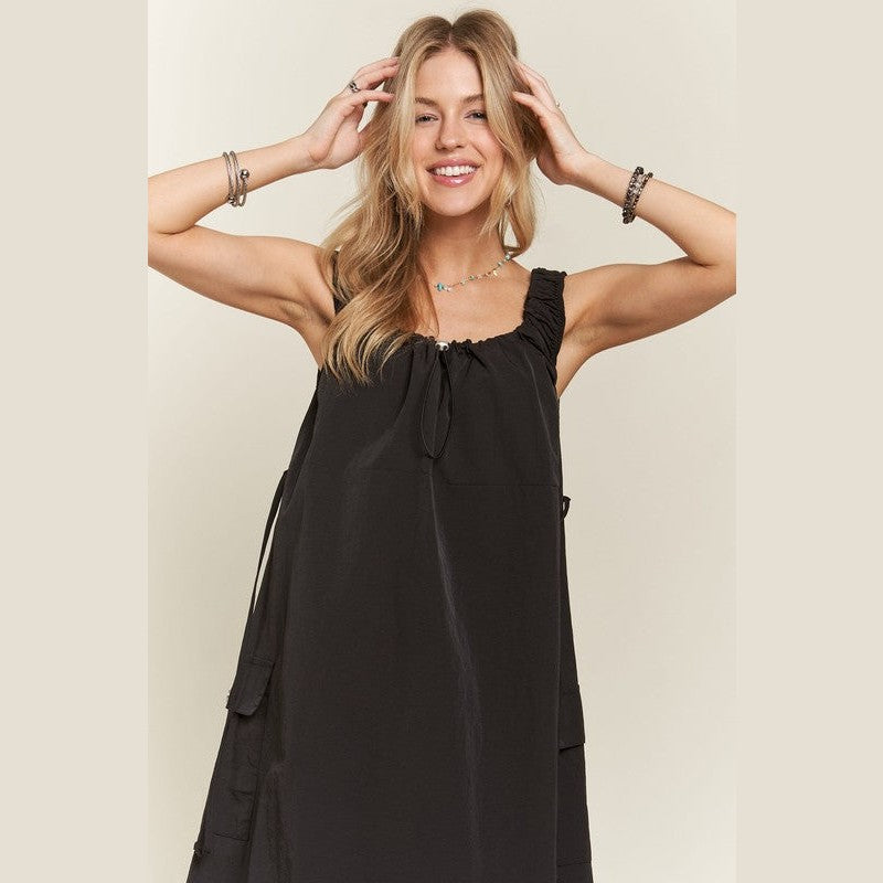 ADORA Drawstring Slit Back Cargo Dress