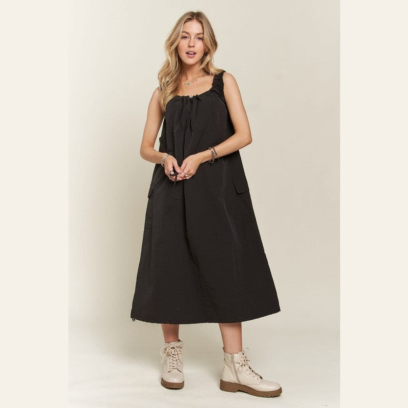 ADORA Drawstring Slit Back Cargo Dress