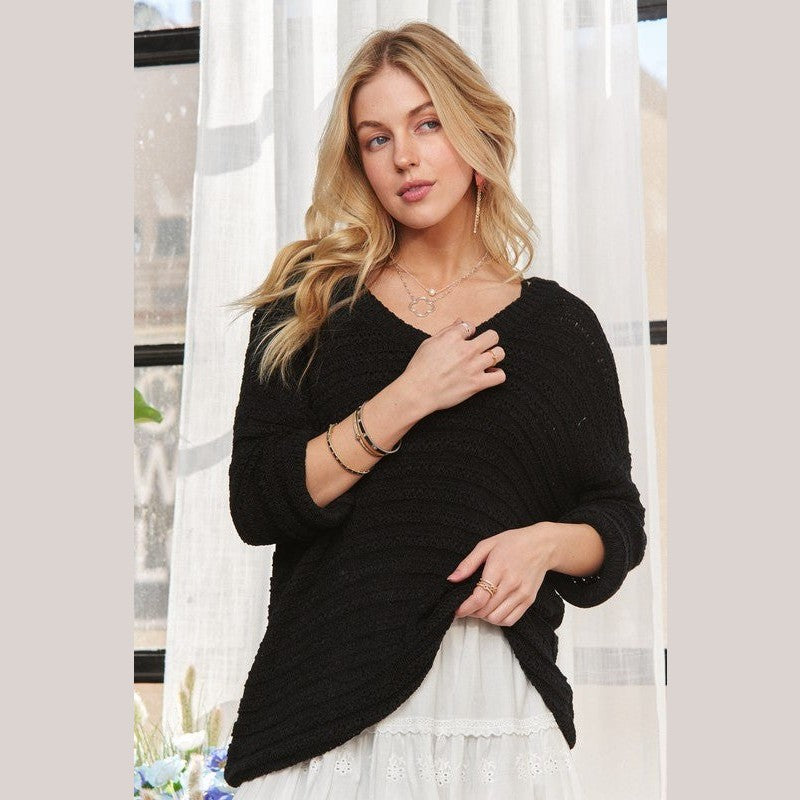 ADORA V-Neck Drop Shoulder Long Sleeve Sweater