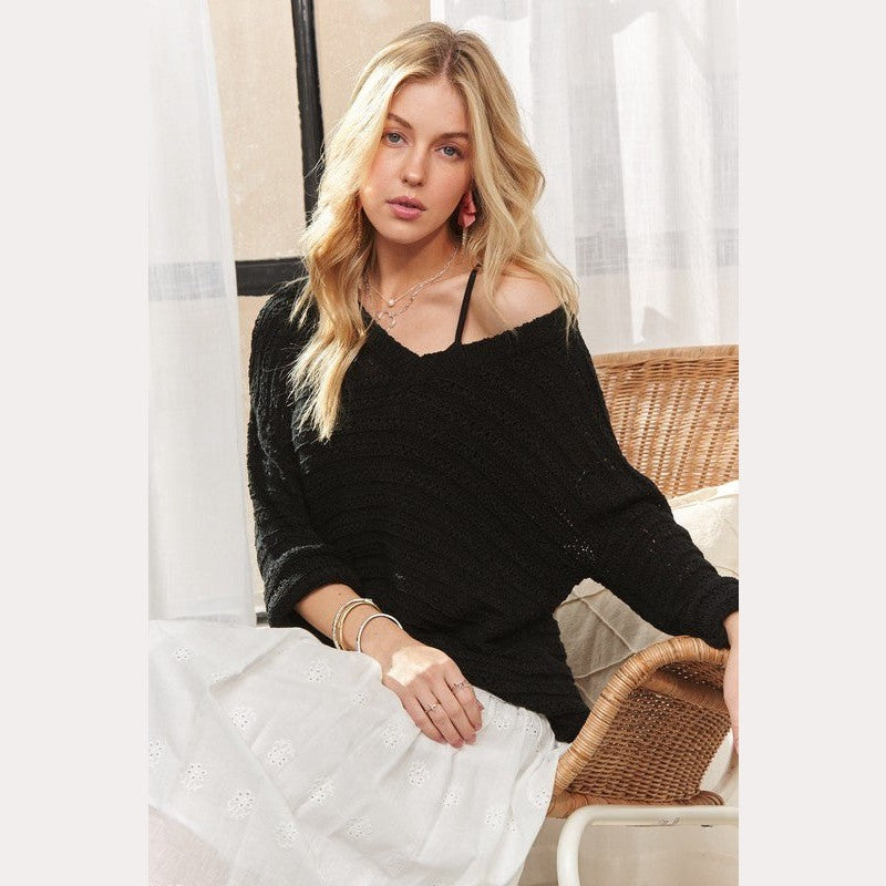 ADORA V-Neck Drop Shoulder Long Sleeve Sweater