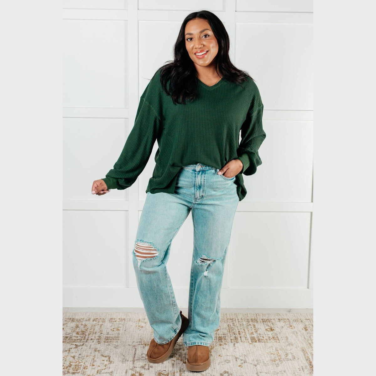 All Good Things V-Neck Top in Green