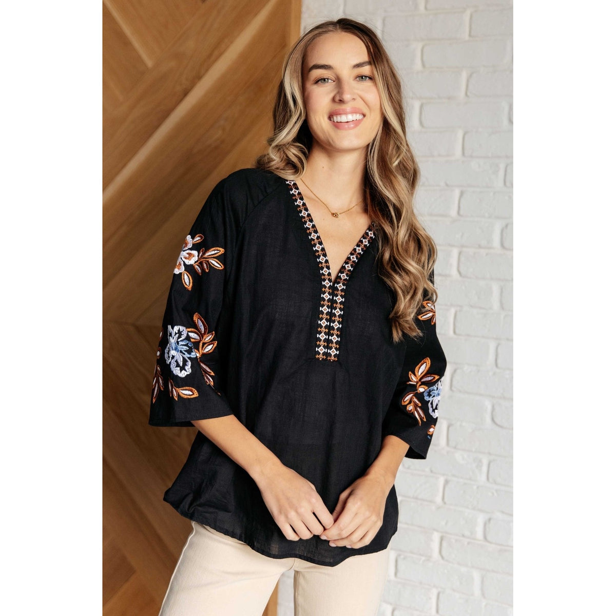 All In Me Embroidered V-Neck Blouse