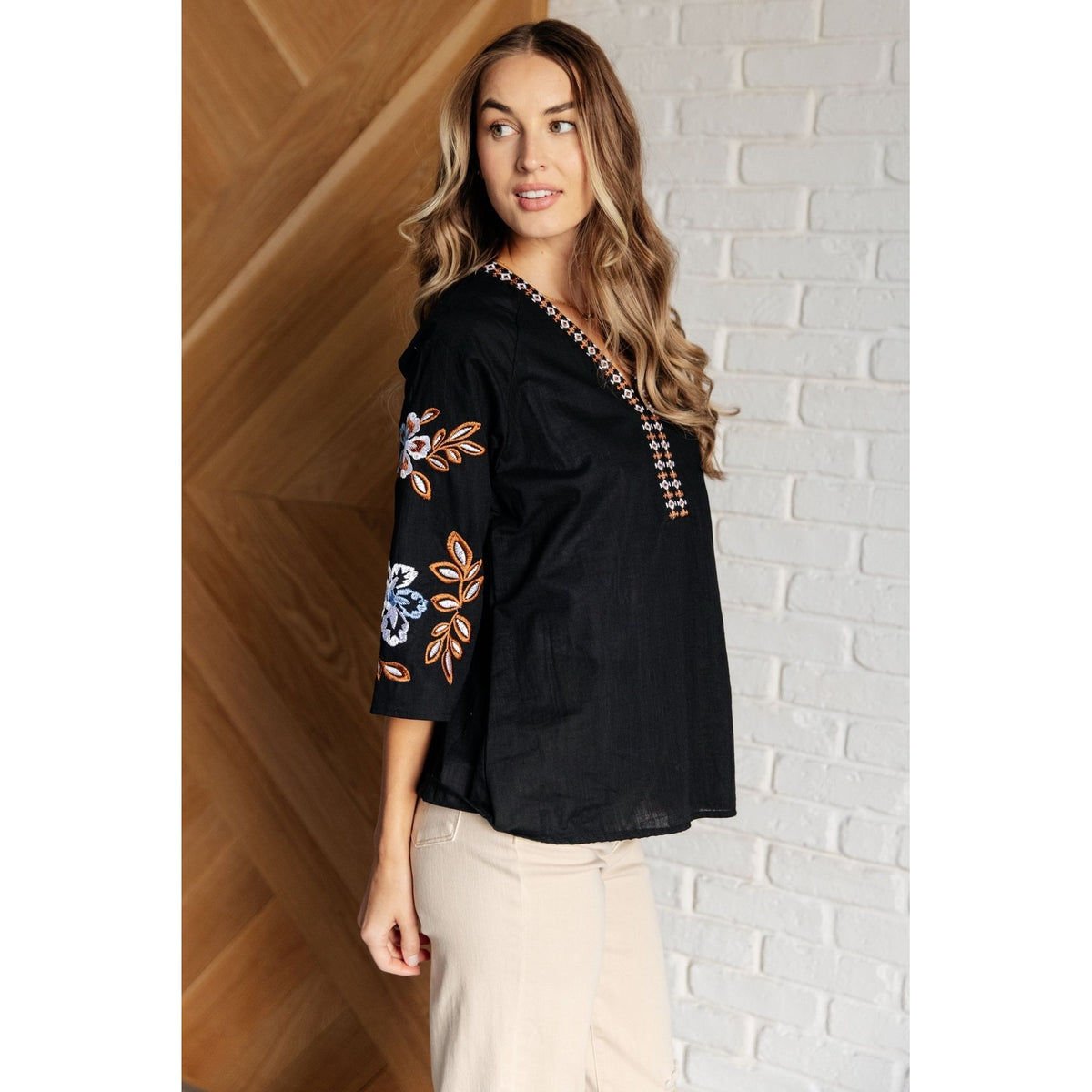 All In Me Embroidered V-Neck Blouse