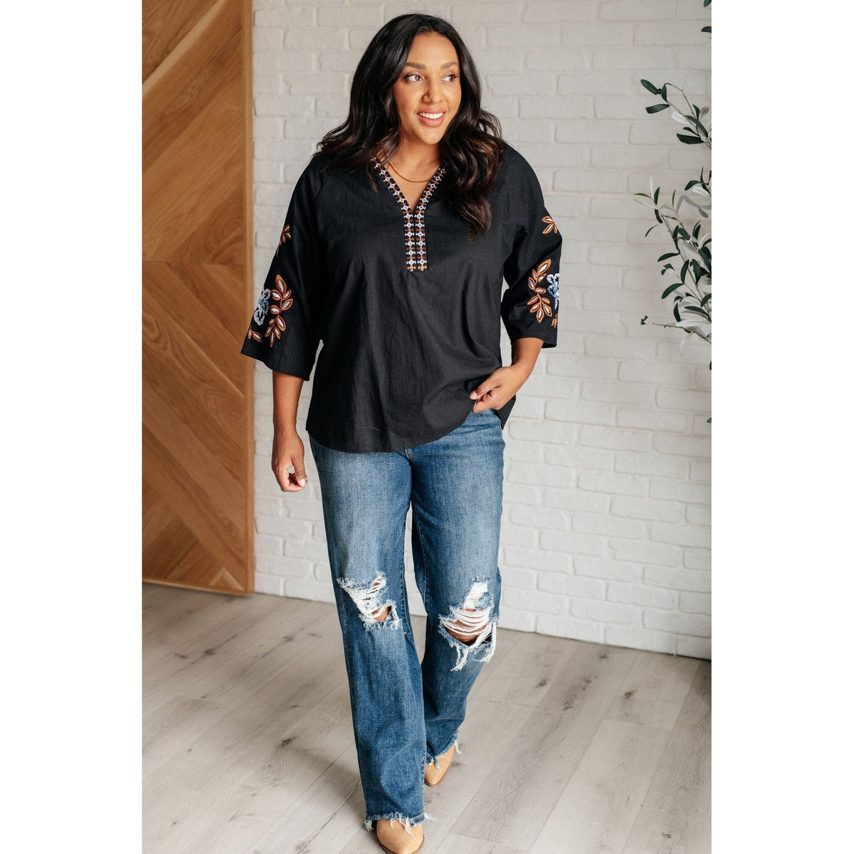 All In Me Embroidered V-Neck Blouse