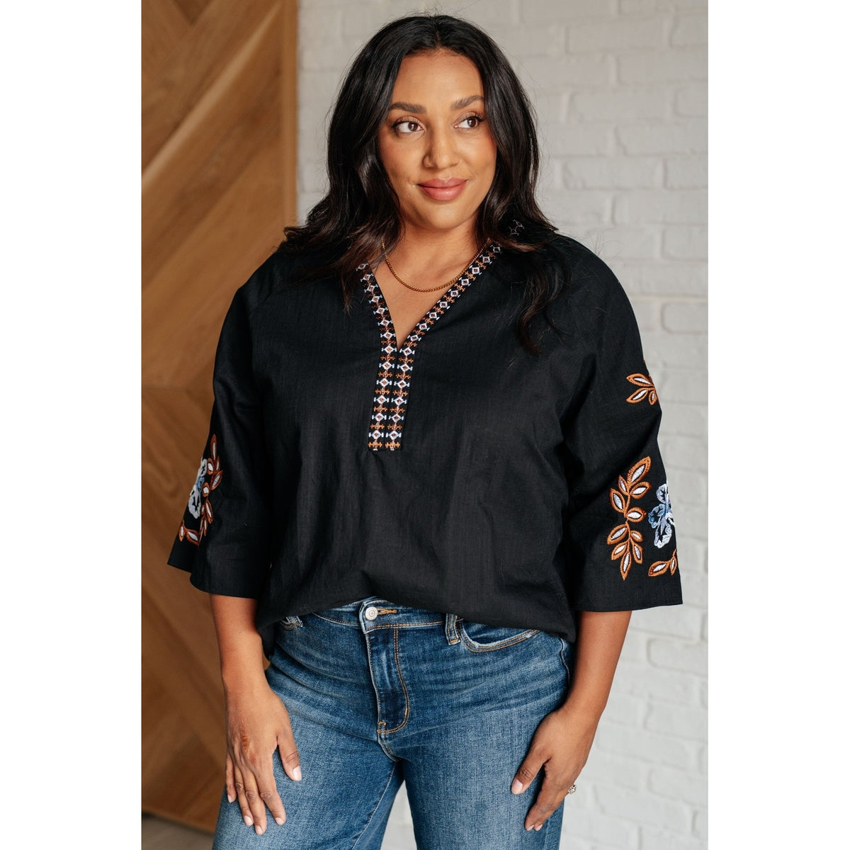 All In Me Embroidered V-Neck Blouse