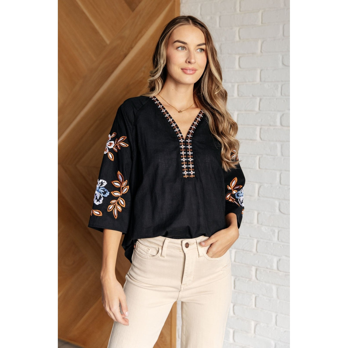 All In Me Embroidered V-Neck Blouse