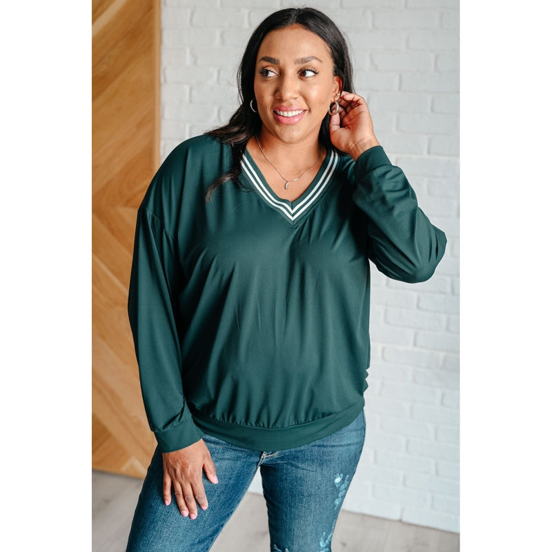 All Out Comfort V-Neck Pullover in Midnight Green