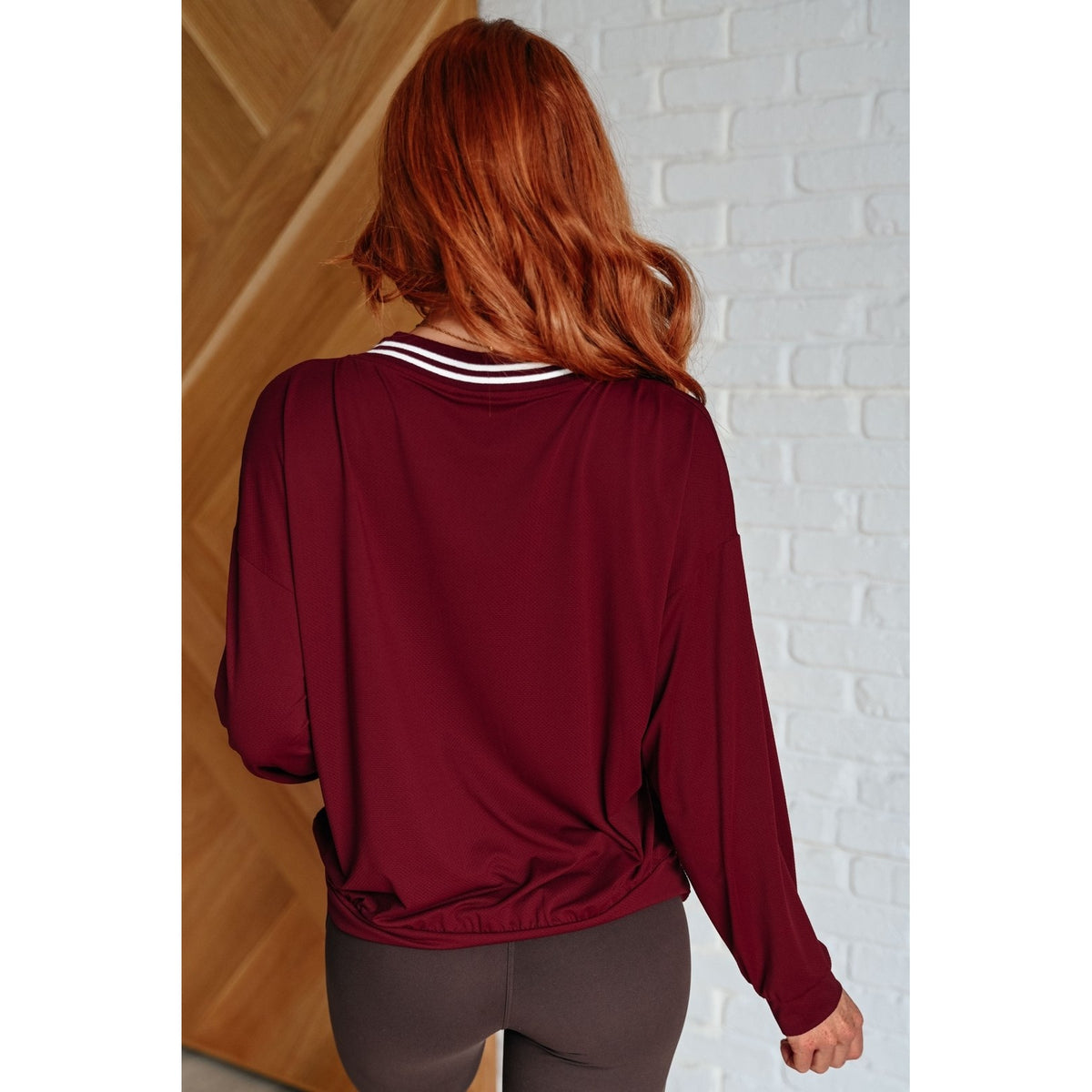 All Out Comfort V-Neck Pullover in Red Merlot