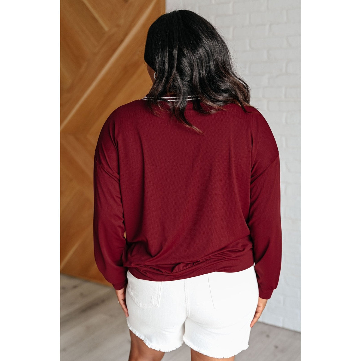 All Out Comfort V-Neck Pullover in Red Merlot