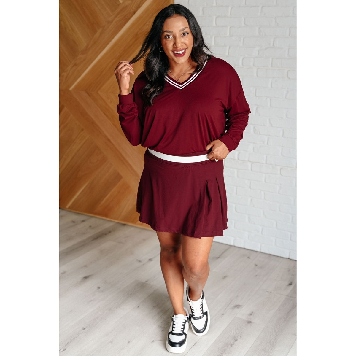 All Out Comfort V-Neck Pullover in Red Merlot