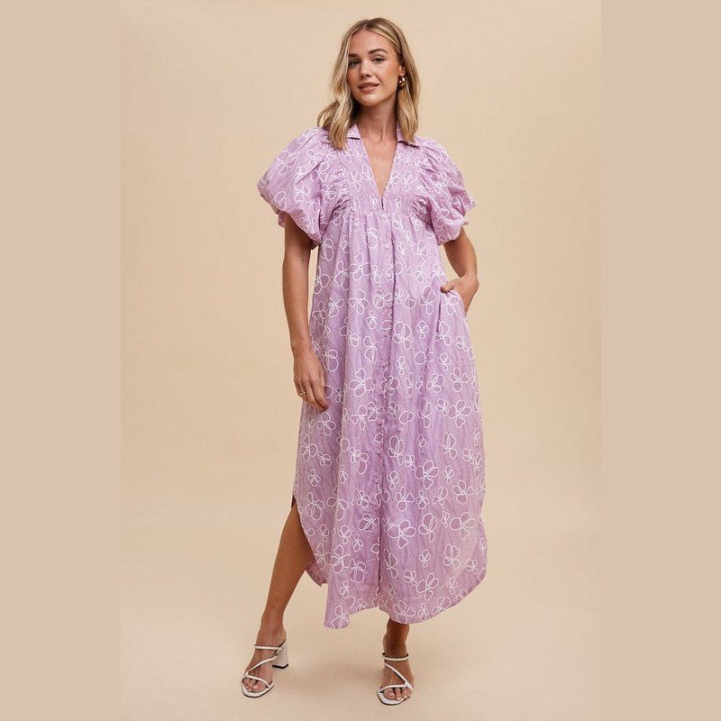 Annie Wear Floral Smock Detail Puff Sleeve Dress