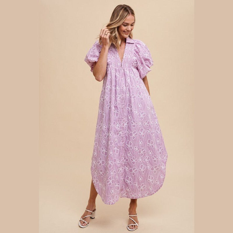 Annie Wear Floral Smock Detail Puff Sleeve Dress