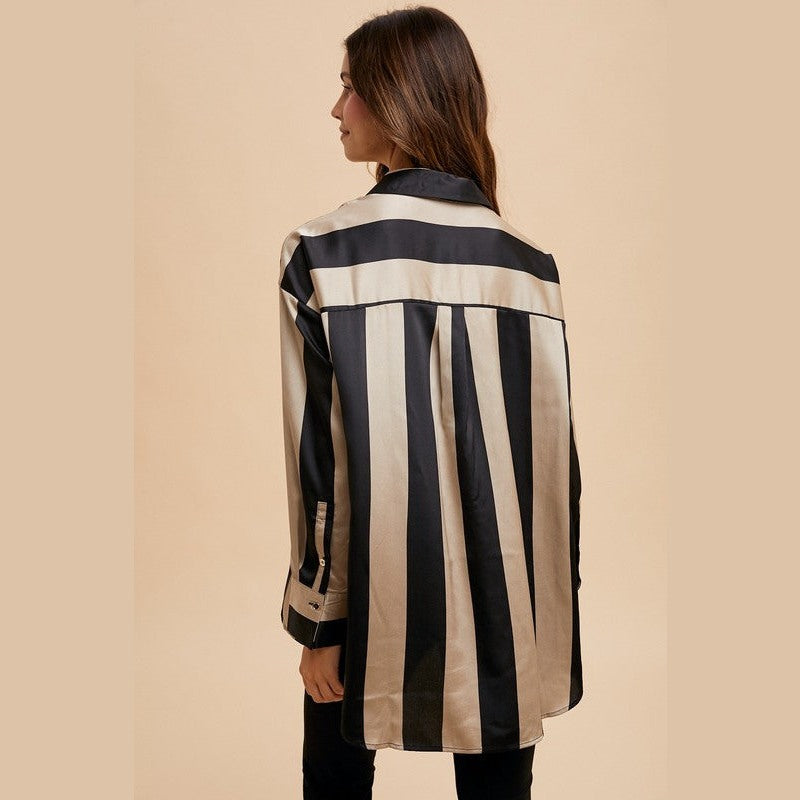 Annie Wear Striped Dropped Shoulder Button Up Shirt