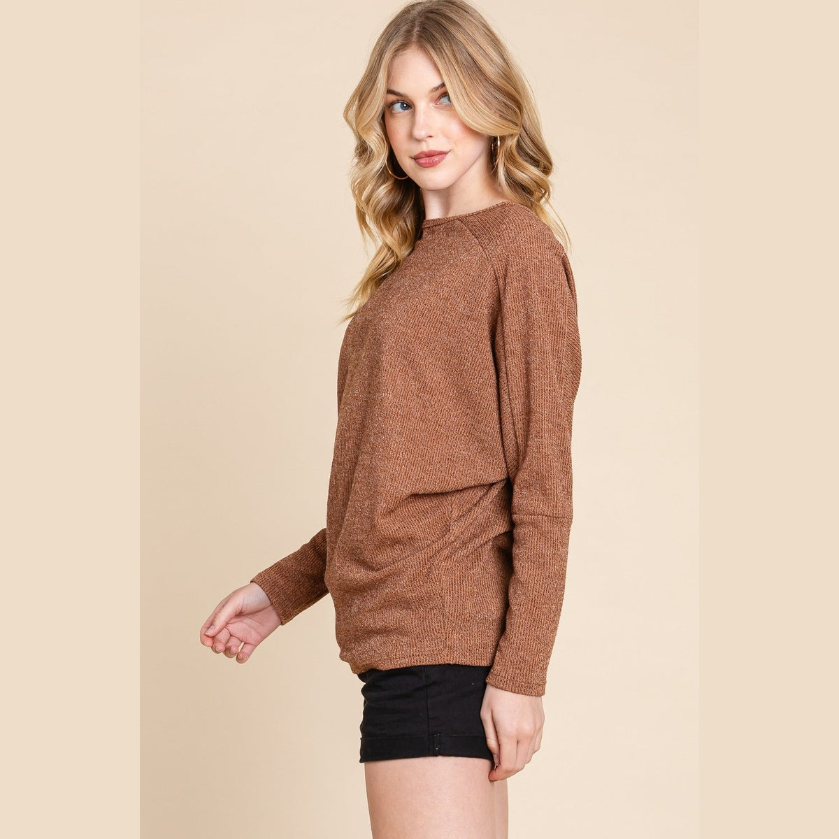 BOMBOM Drop Shoulder Long Sleeve Knit Top