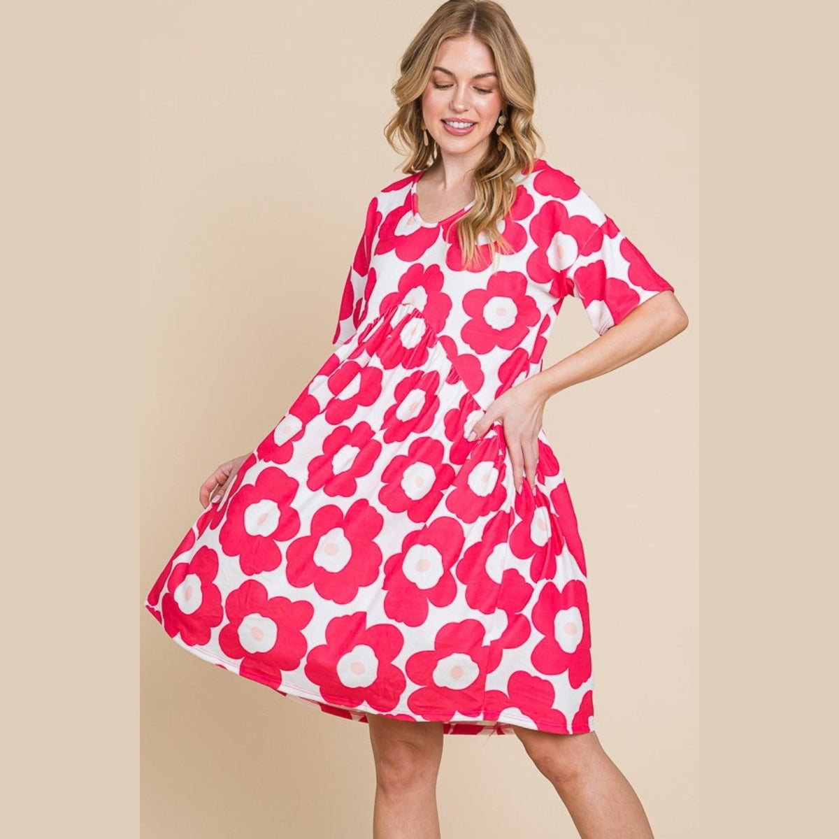 BOMBOM Flower Print Ruched Dress