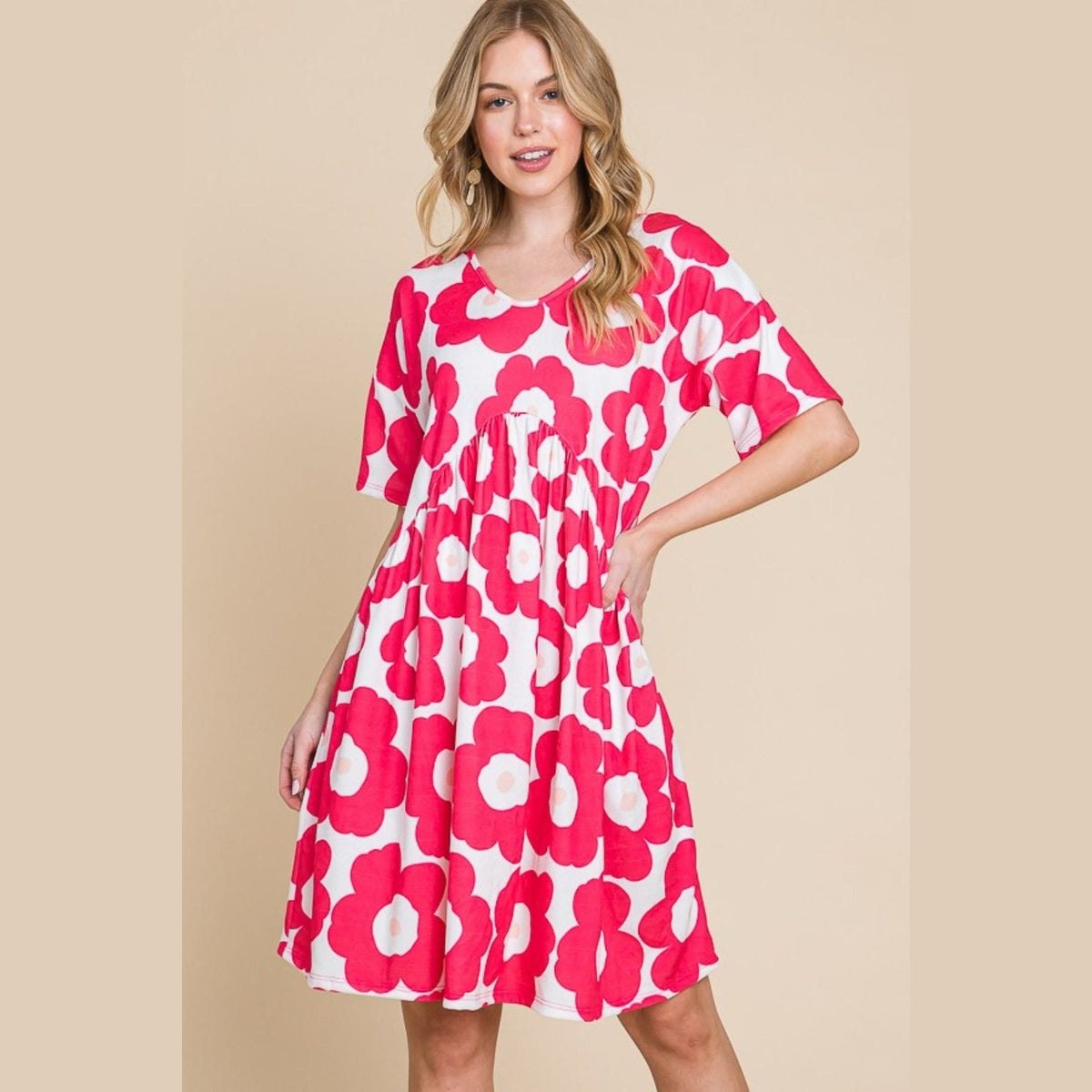 BOMBOM Flower Print Ruched Dress