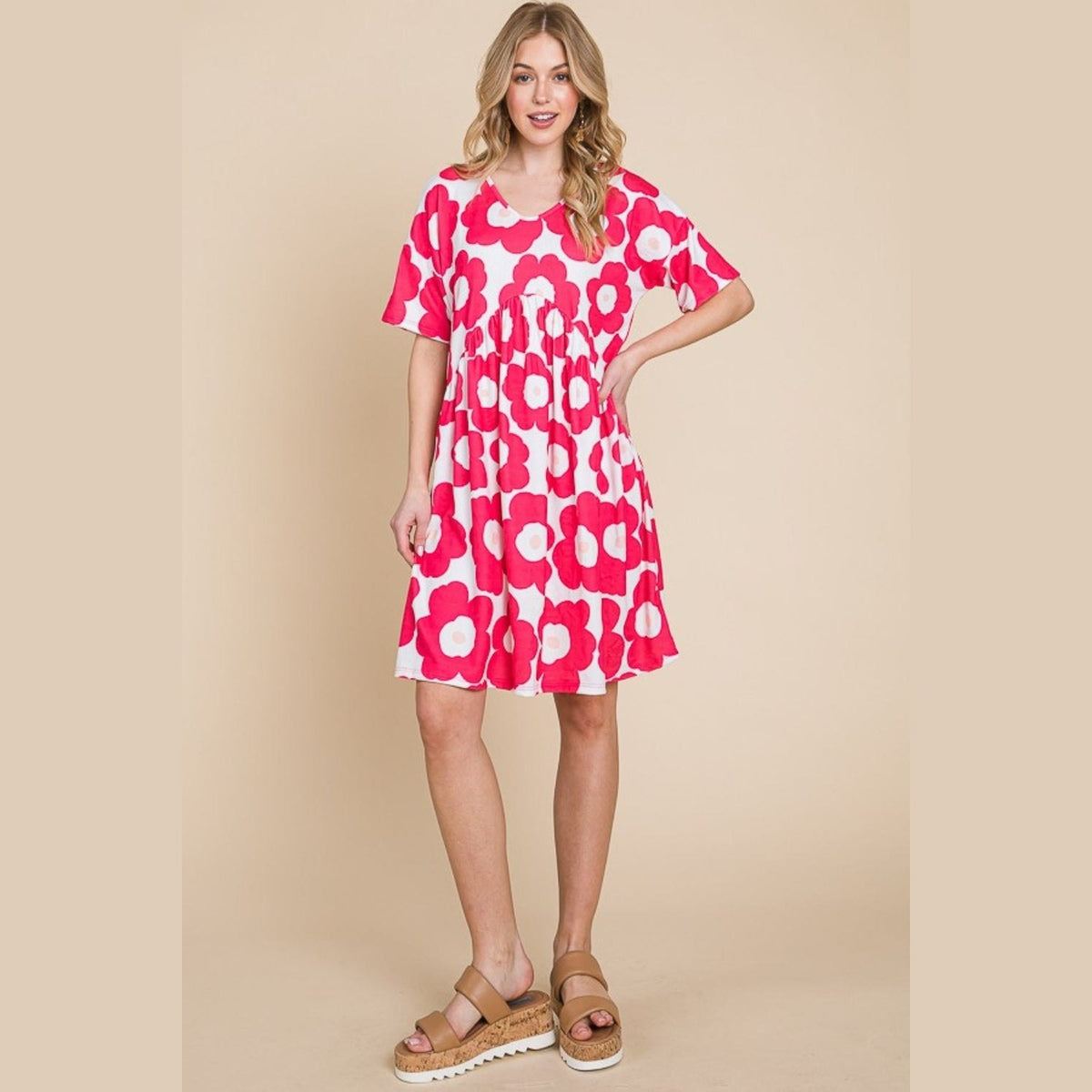 BOMBOM Flower Print Ruched Dress