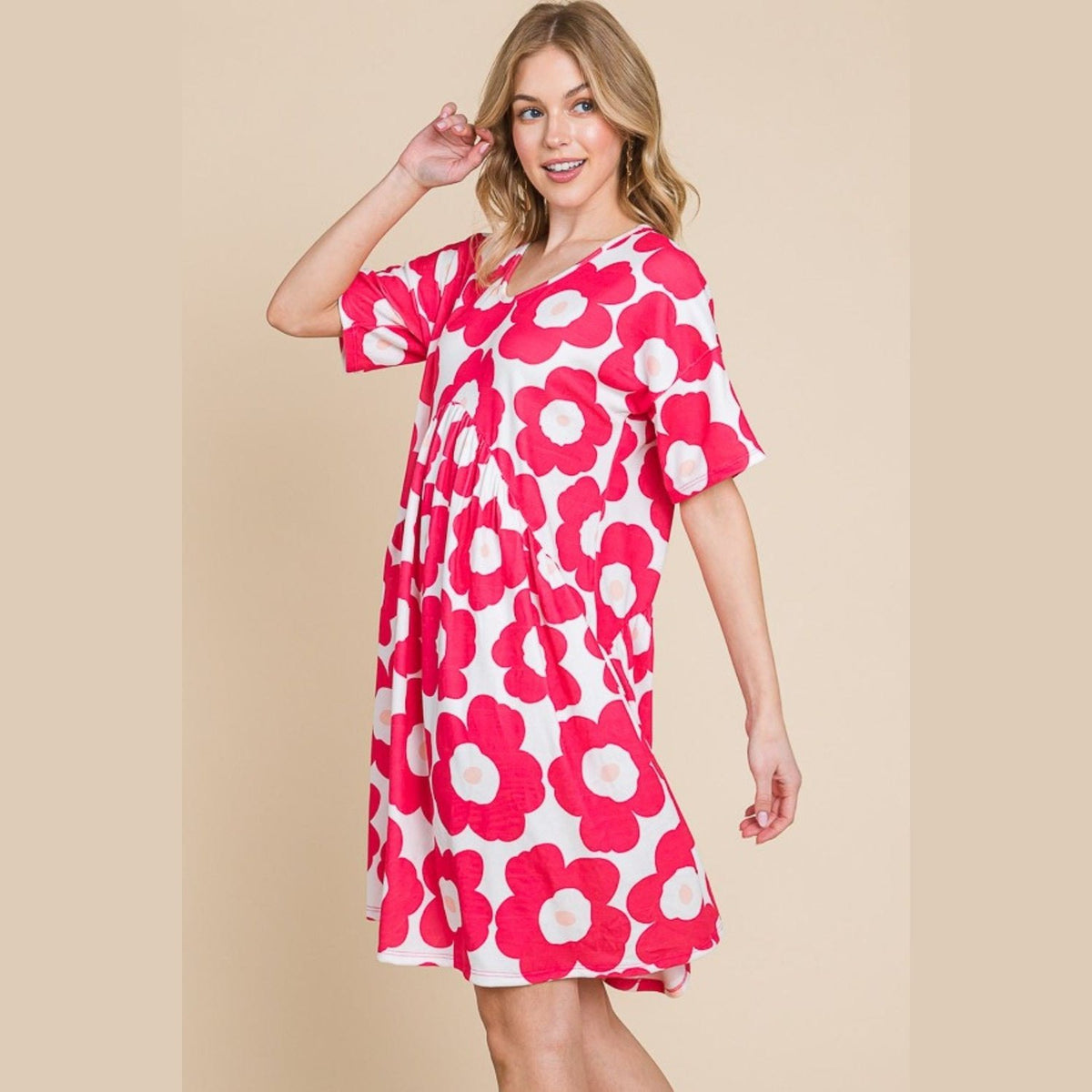 BOMBOM Flower Print Ruched Dress