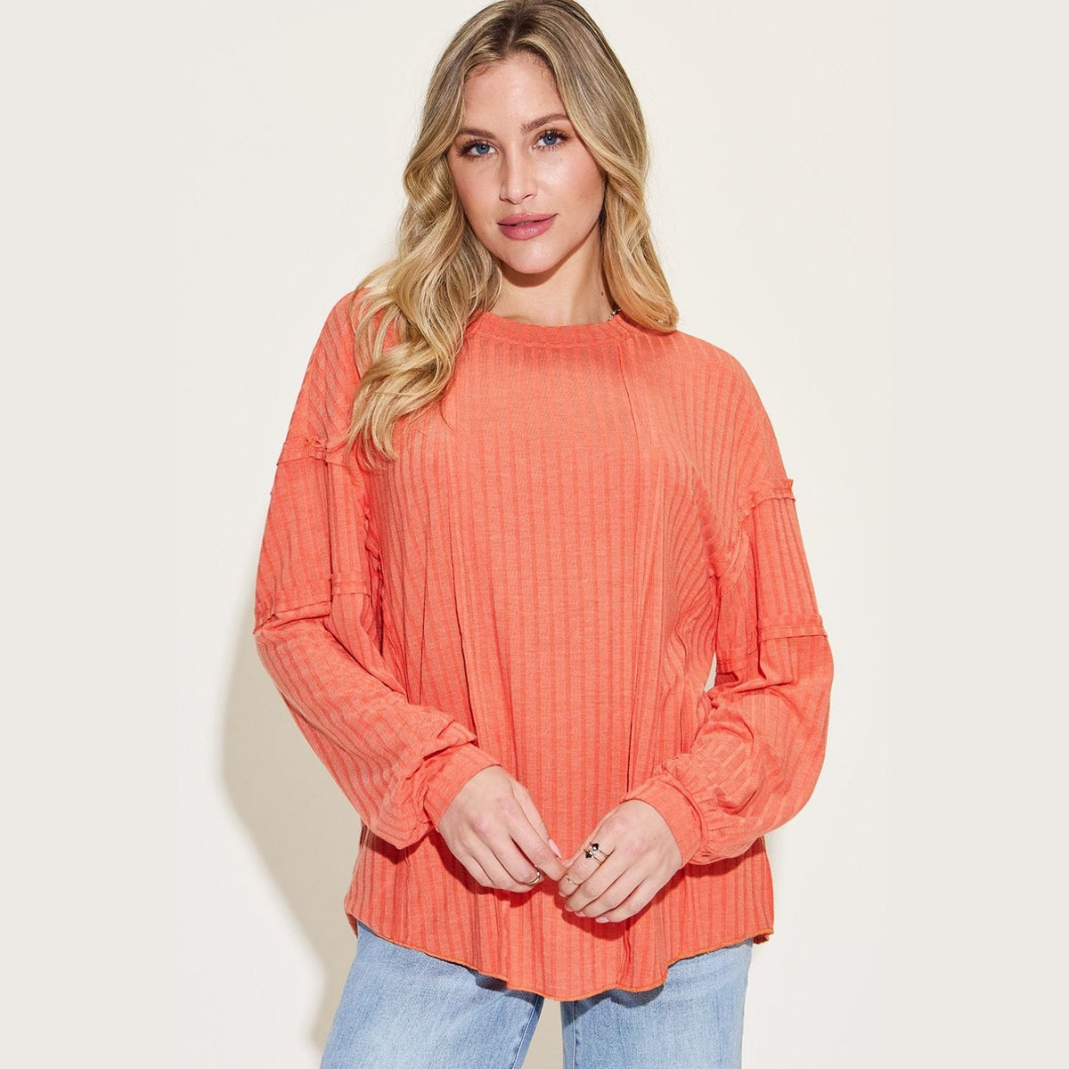 Basic Bae Full Size Ribbed Round Neck Long Sleeve T-Shirt