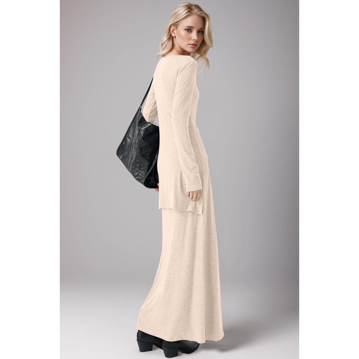 Basic Bae Tied Scoop Neck Long Sleeve Maxi Dress