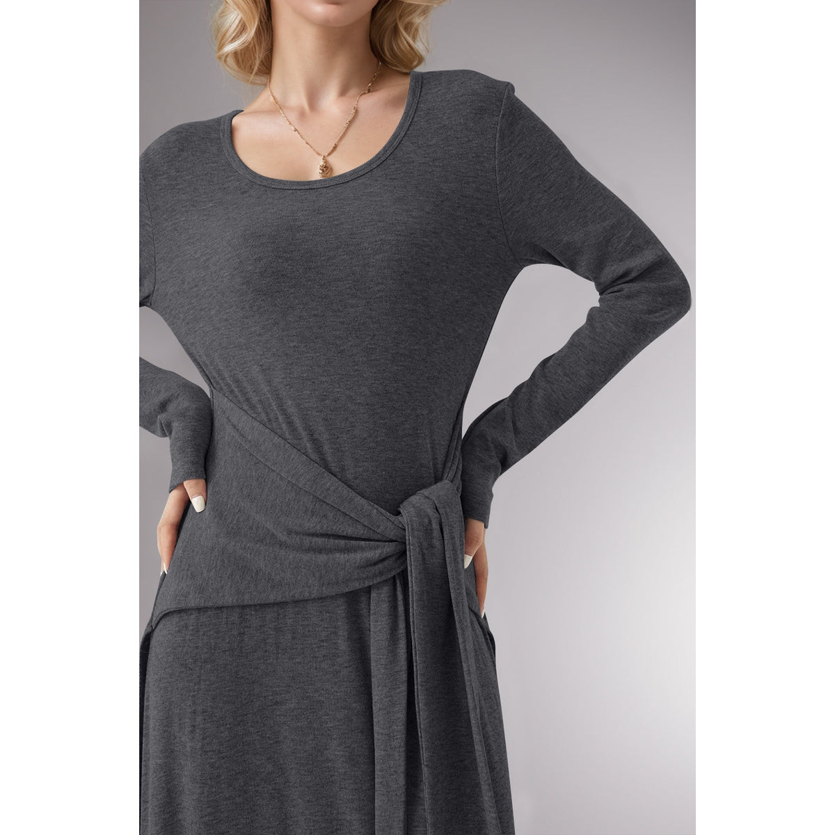 Basic Bae Tied Scoop Neck Long Sleeve Maxi Dress