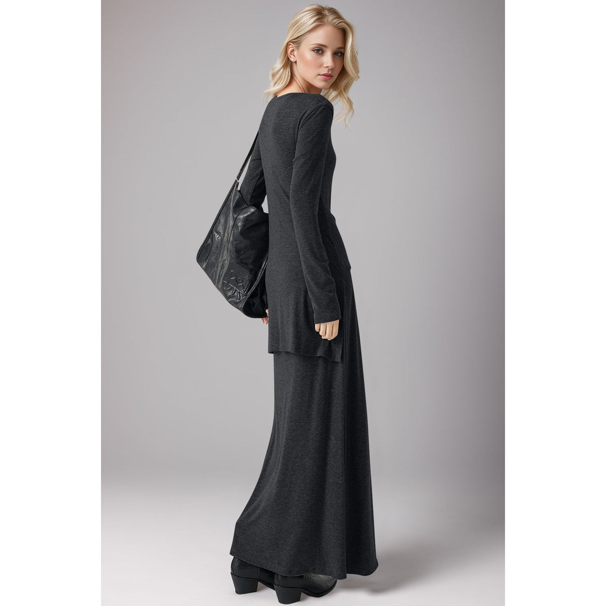 Basic Bae Tied Scoop Neck Long Sleeve Maxi Dress