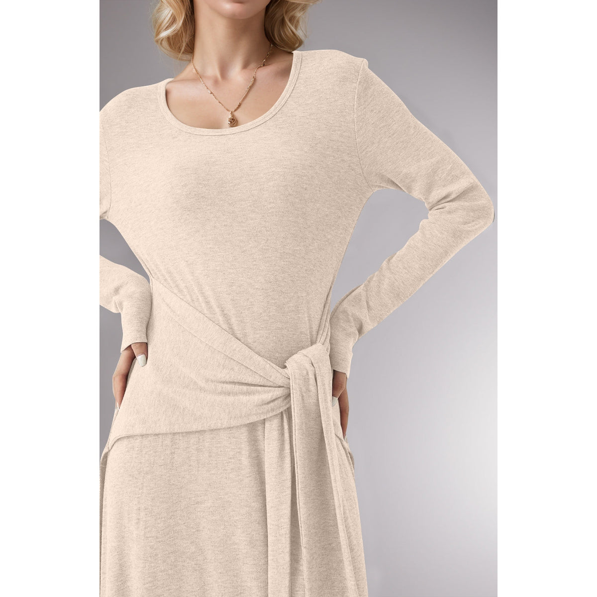 Basic Bae Tied Scoop Neck Long Sleeve Maxi Dress