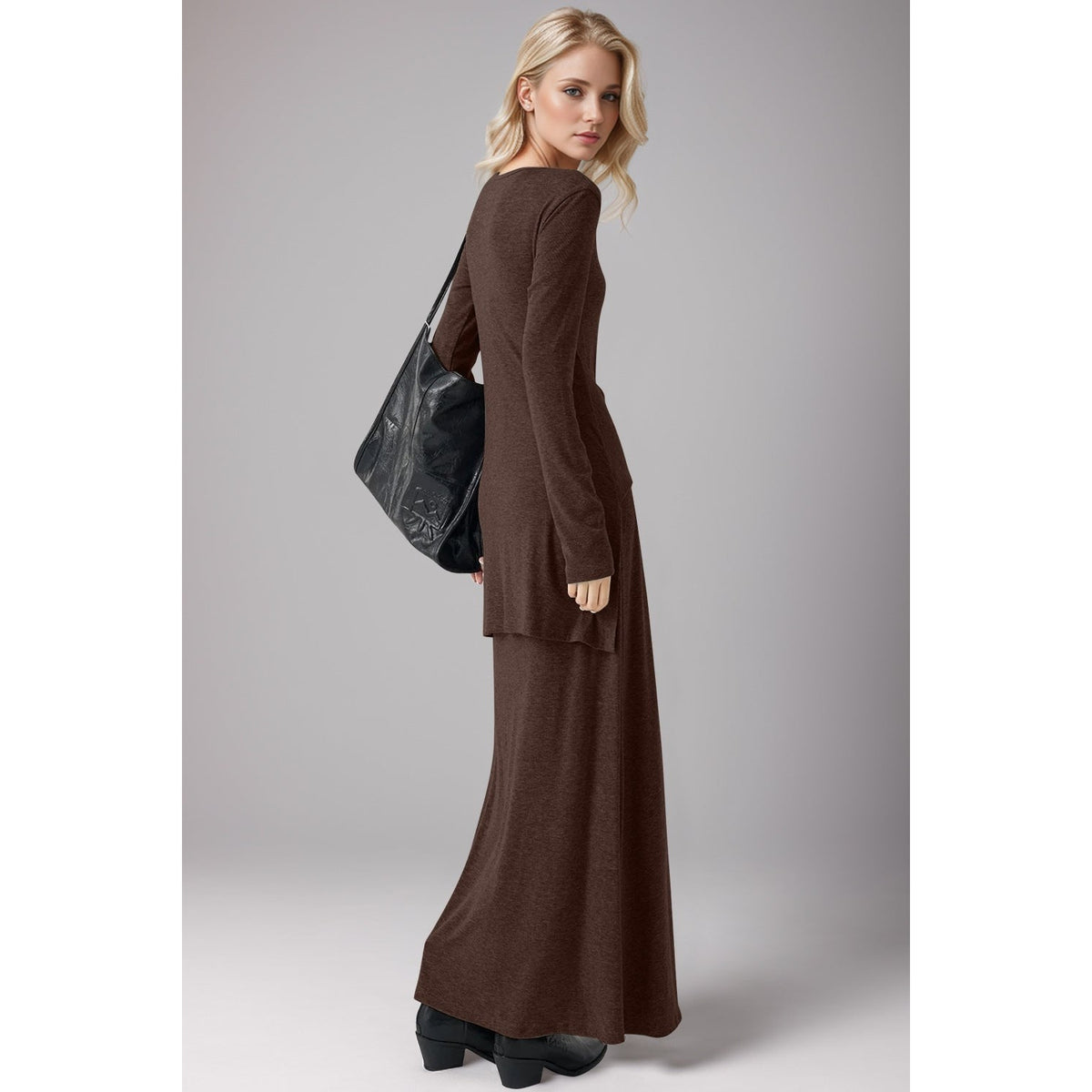 Basic Bae Tied Scoop Neck Long Sleeve Maxi Dress