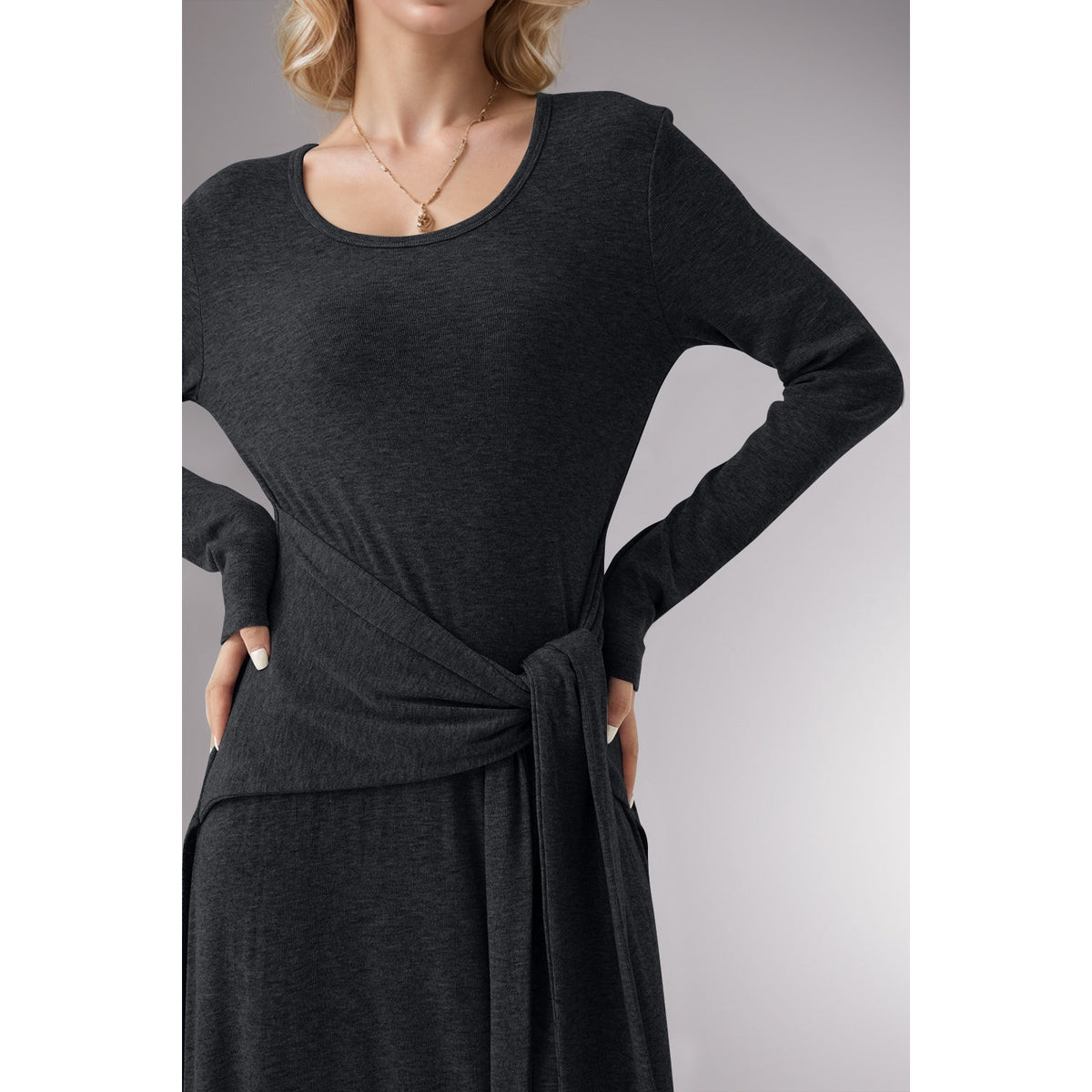 Basic Bae Tied Scoop Neck Long Sleeve Maxi Dress