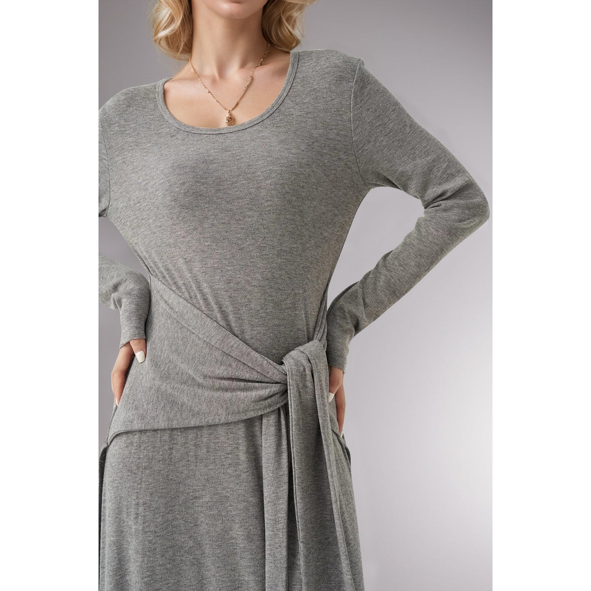 Basic Bae Tied Scoop Neck Long Sleeve Maxi Dress