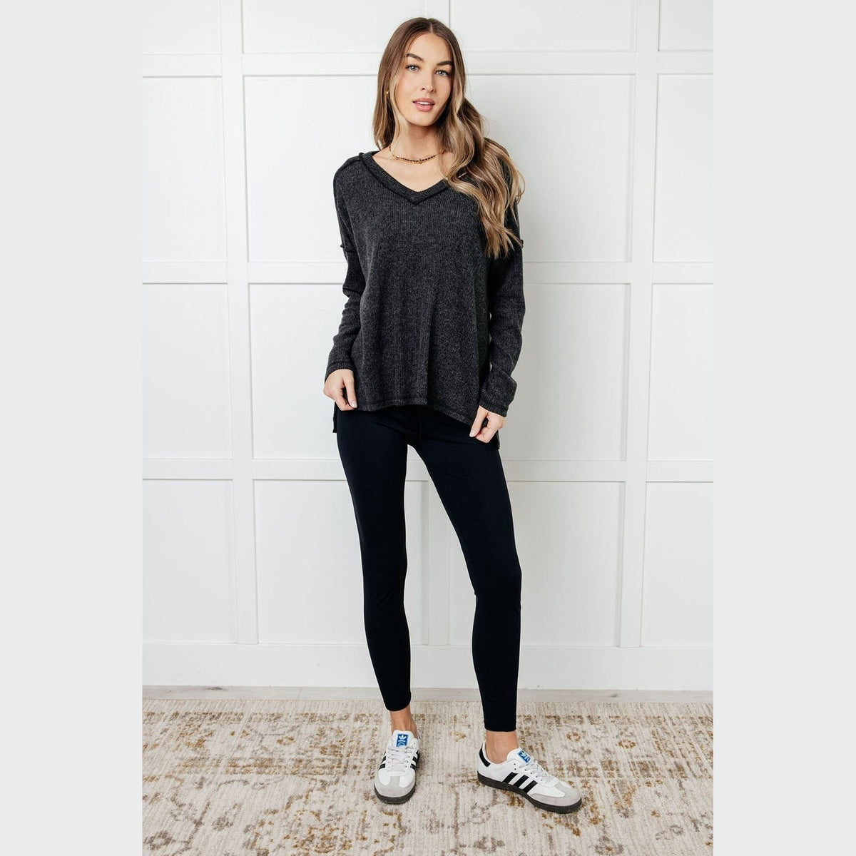 Basically Freezing Brushed Hacci Top in Black