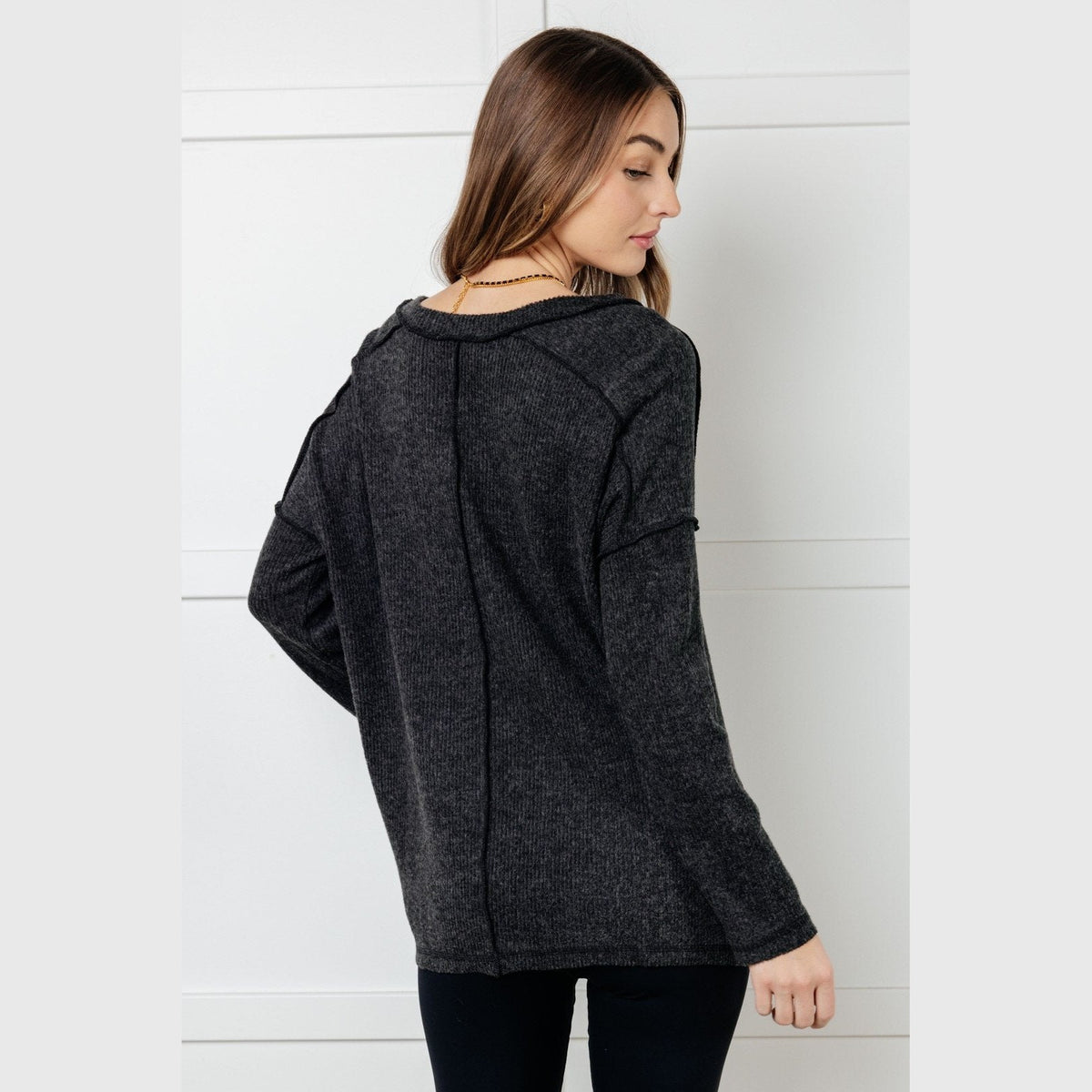 Basically Freezing Brushed Hacci Top in Black