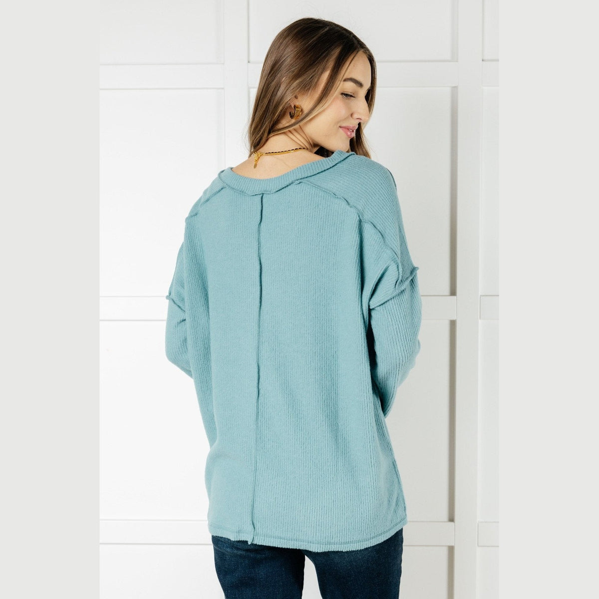 Basically Freezing Brushed Hacci Top in Dusty Teal