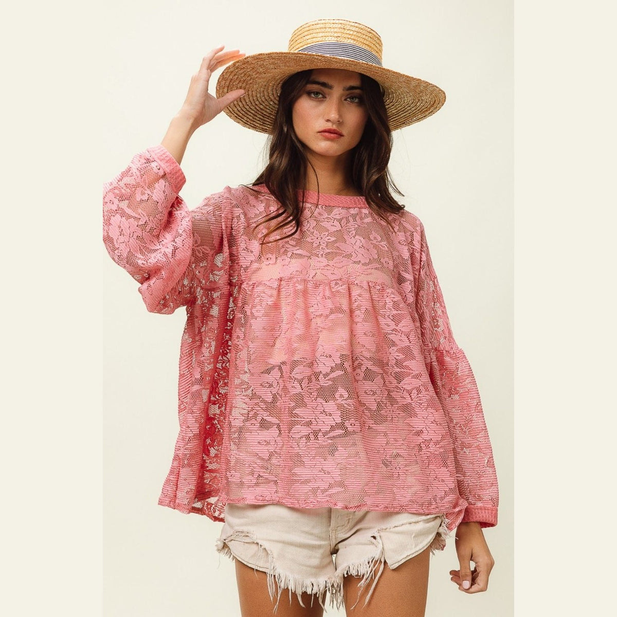 BiBi Floral Lace Long Sleeve Top