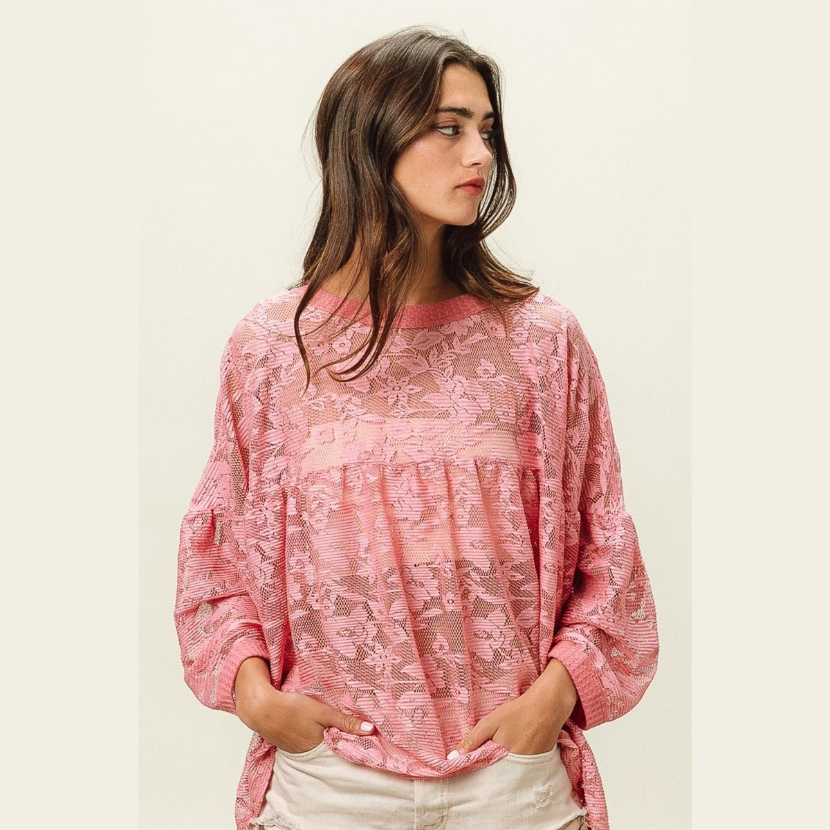 BiBi Floral Lace Long Sleeve Top