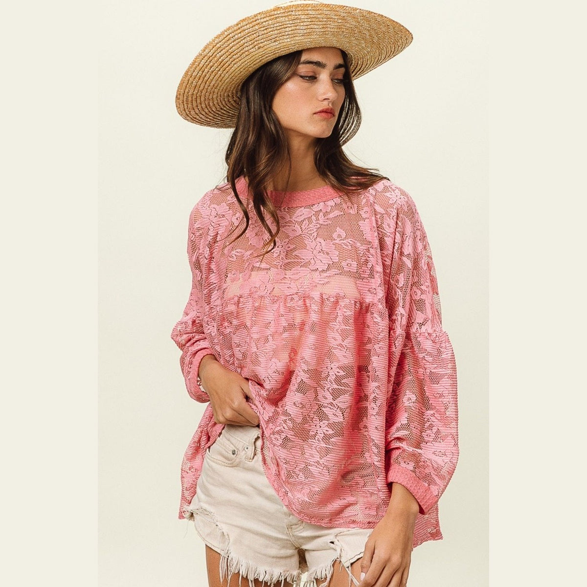 BiBi Floral Lace Long Sleeve Top