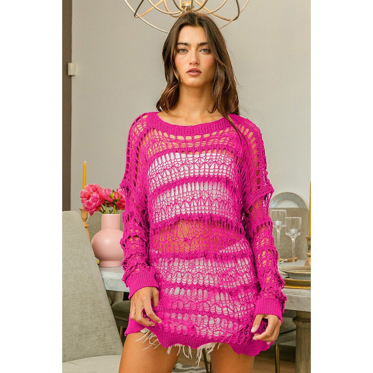 BiBi Long Sleeve Knit Cover Up