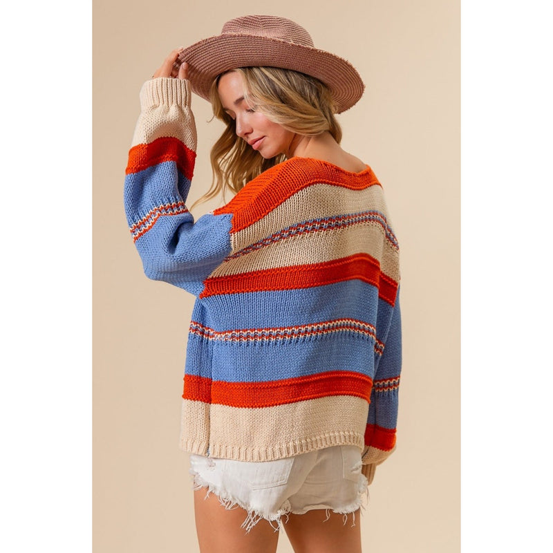 BiBi Multi Color Stripe Scoop Neck Sweater