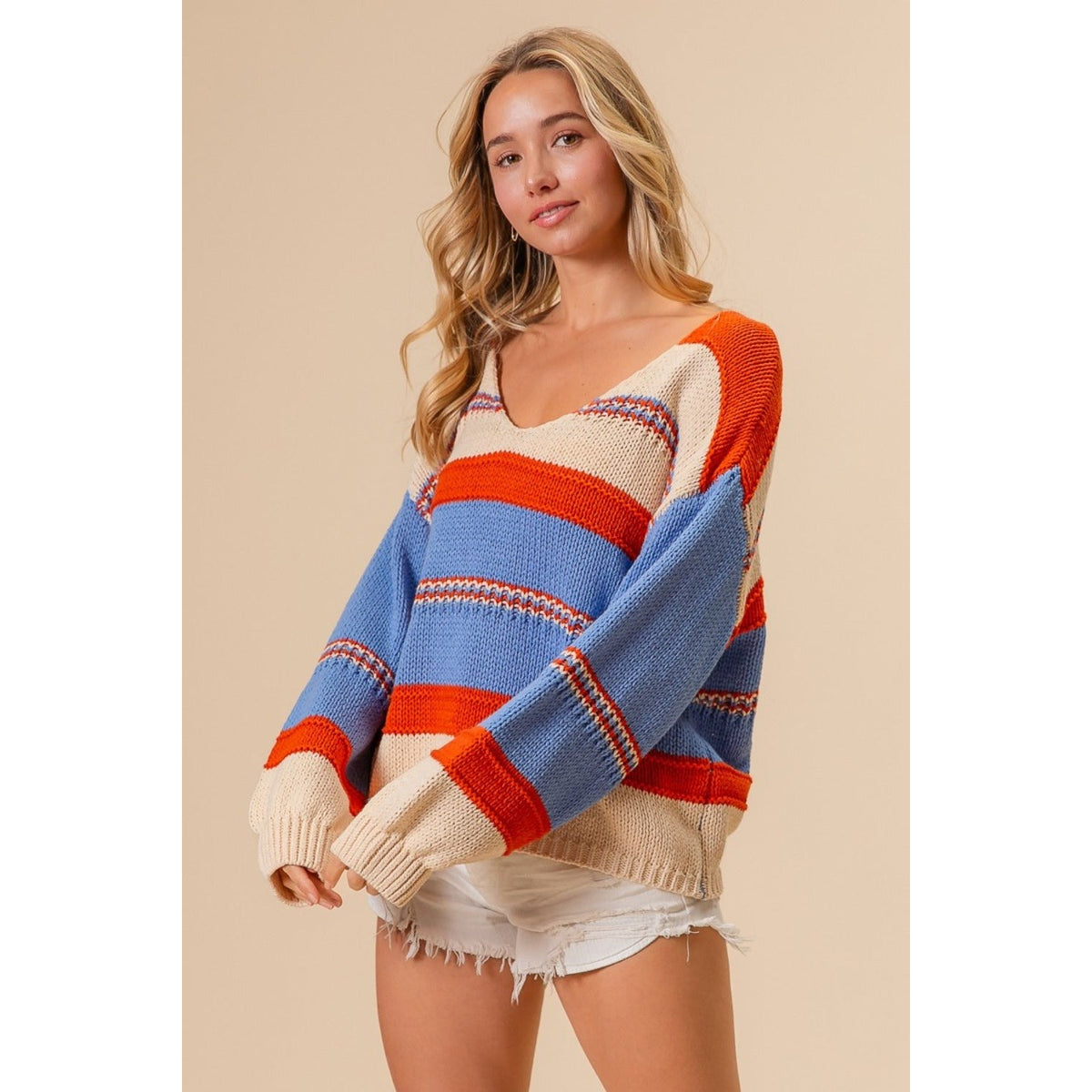 BiBi Multi Color Stripe Scoop Neck Sweater