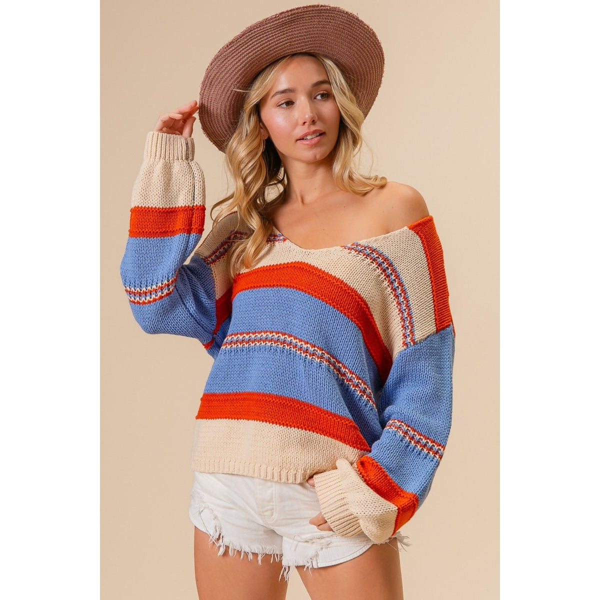 BiBi Multi Color Stripe Scoop Neck Sweater