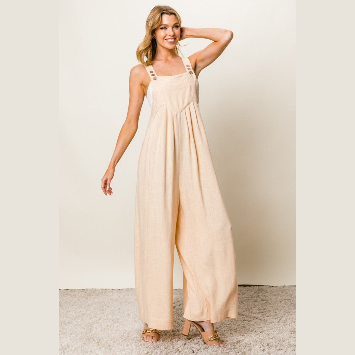 BiBi Texture Sleeveless Wide Leg Jumpsuit