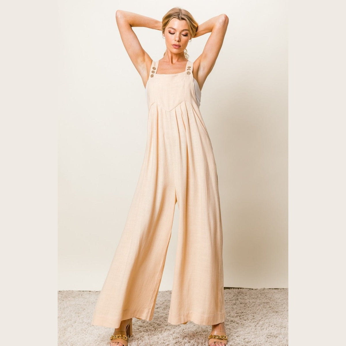 BiBi Texture Sleeveless Wide Leg Jumpsuit