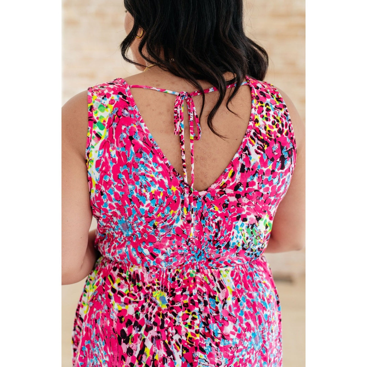 Bless Your Heart V-Neck Dress in Neon Fuchsia